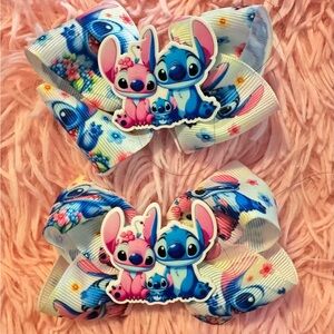 Stitch and Angel Kids Hair Bow - Blue and Pink